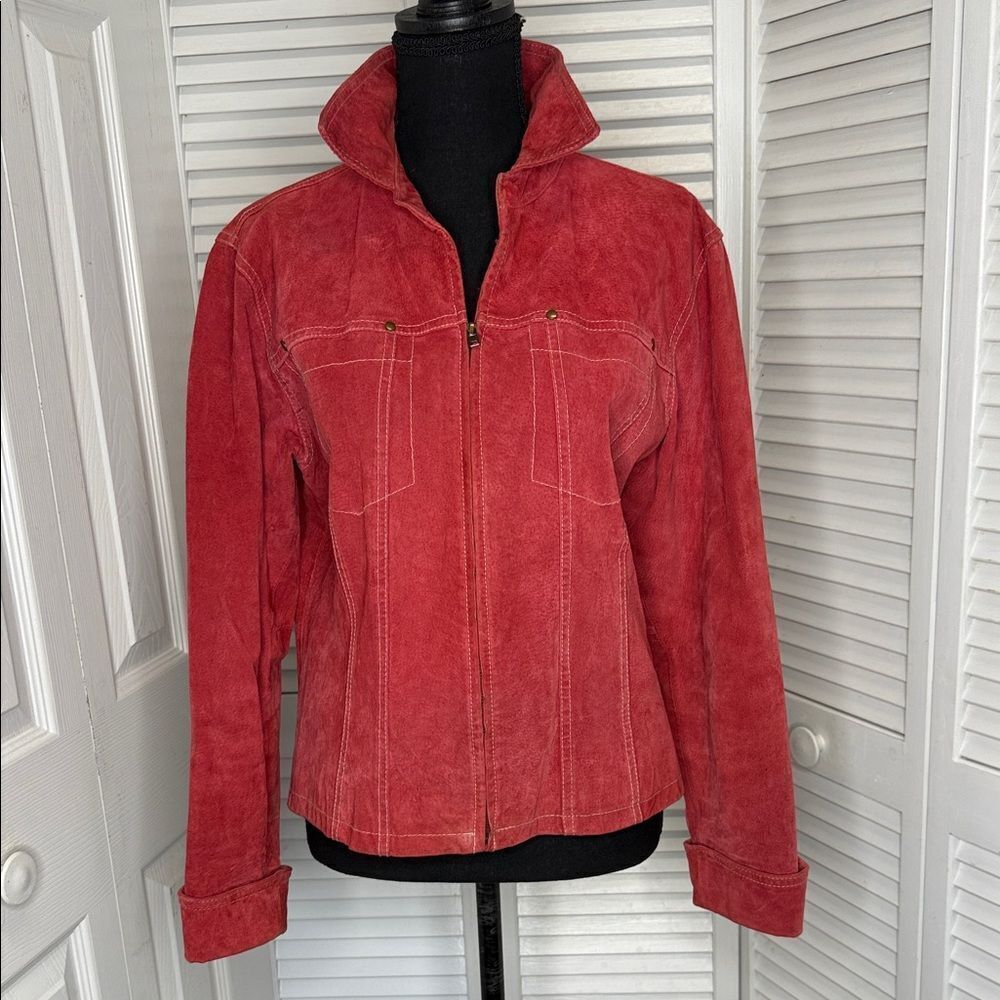 Coldwater Creek Red Suede Bomber Jacket